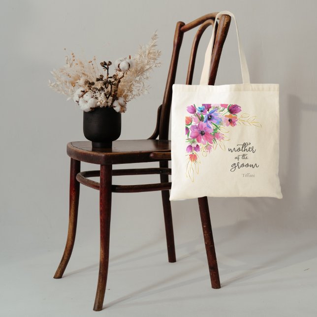 Bolsa Tote Flores Brilhantes e Mãe do Noivo Dourada (Criador carregado)