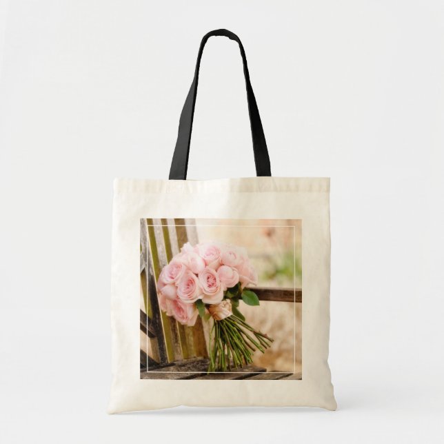 Bolsa Tote Flores | Buquê rosa-rosa (Frente)