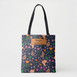 Bolsa Tote Flores caprichosas, pássaros e borboletas monogram