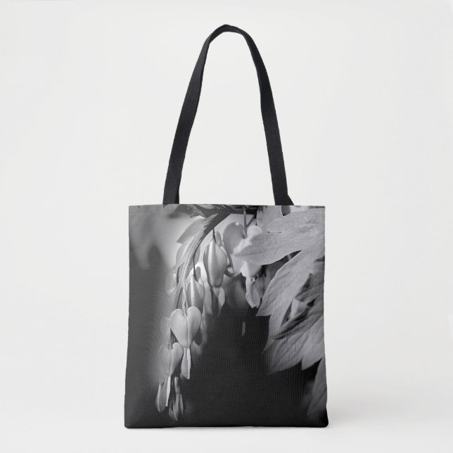 Bolsa Tote Flores Cardíacas Sangrentas Em Preto E Branco (Frente)