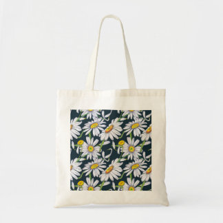 Bolsa Tote Flores Chamomila: Cor Azul Escura Da Água.