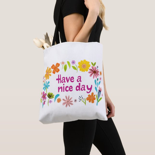 Bolsa Tote Flores Coloridas Bonito Dia Fofo (Close Up)
