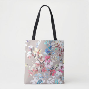 Bolsa Tote Flores coloridas, design de folhas e flores