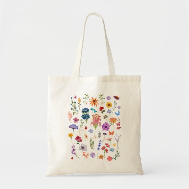 Bolsa Tote Flores coloridas elegantes em aquarela (Frente)