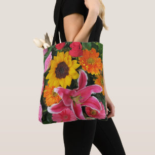 Bolsa Tote flores coloridas+,     jardim+ gnomo,     calla+ l