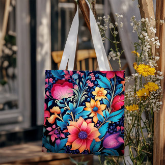 Bolsa Tote Flores Coloridas Negrito