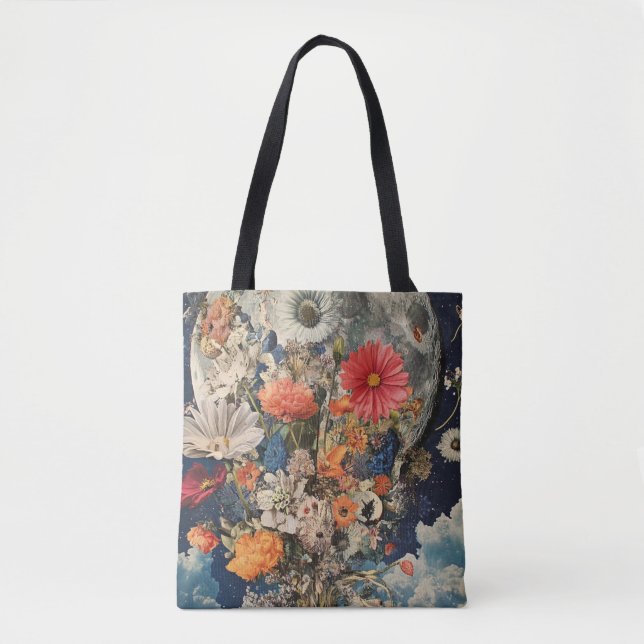 Bolsa Tote Flores Coloridas Sob Lua Cheia (Frente)