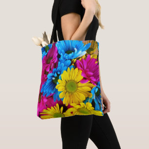 Bolsa Tote Flores Coloridas, Visitas - Cor-de-rosa amarelo az
