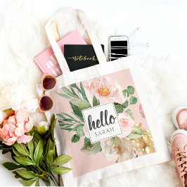 Bolsa Tote Flores Cor d'Água Moderna Rosa e Nome & Alô