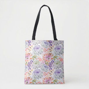 Bolsa Tote Flores cor de água branca, rosa
