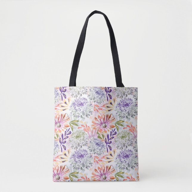 Bolsa Tote Flores cor de água branca, rosa (Frente)
