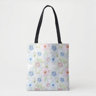 Bolsa Tote Flores cor-de-água rosa e azul.
