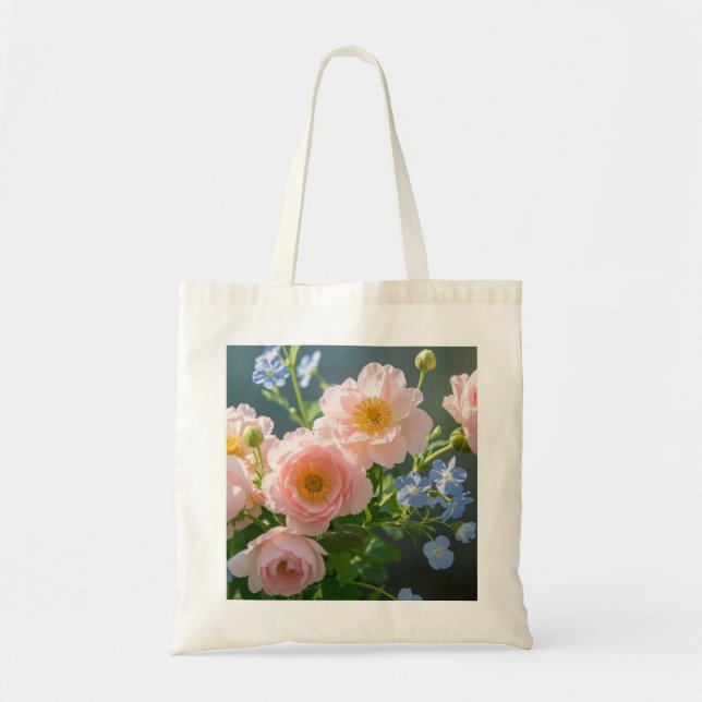 Bolsa Tote Flores cor-de-rosa azul delicadas (Frente)