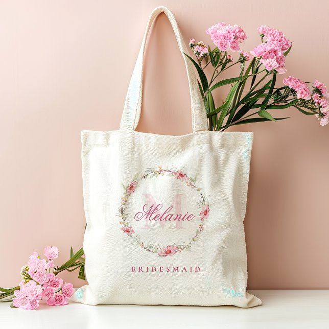 Bolsa Tote Flores Cor-de-Rosa com Monograma Personalizado (Criador carregado)