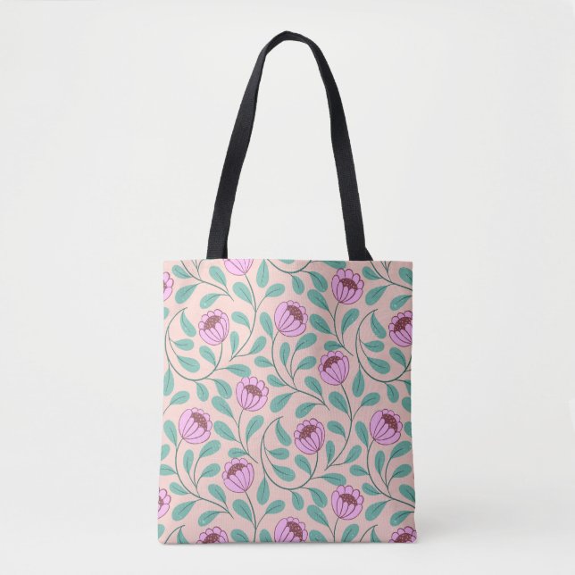 Bolsa Tote Flores cor-de-rosa e negrito (Frente)