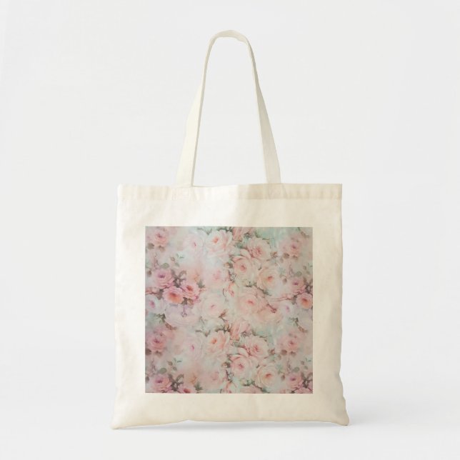 Bolsa Tote Flores cor-de-rosa elegantes da cerceta romântica (Frente)