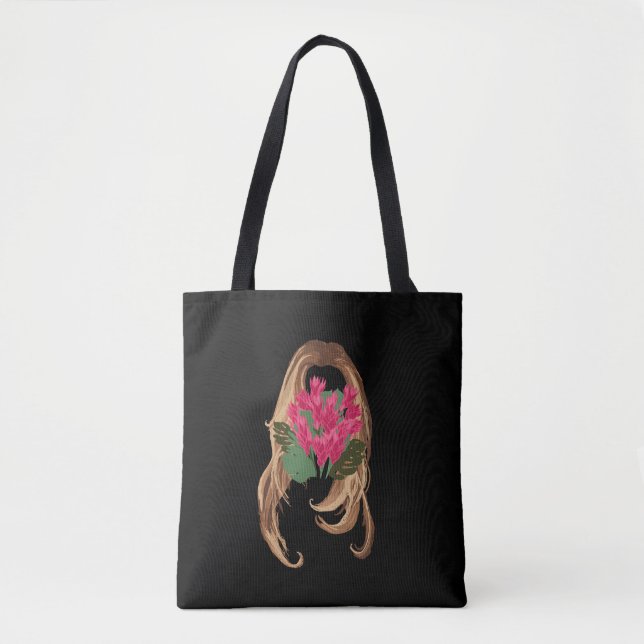 Bolsa Tote Flores Cor-de-Rosa & Rosto de Mulher (Frente)