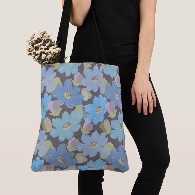 Bolsa Tote Flores Cosmos Ousadas e Azuis (Close Up)