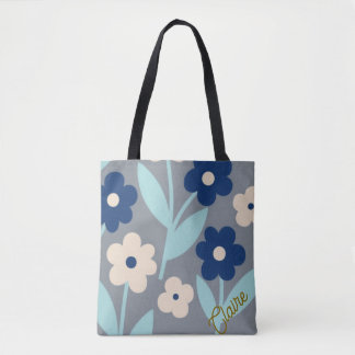 Bolsa Tote Flores Costeiras Calmas | padrão Índigo e Turquesa