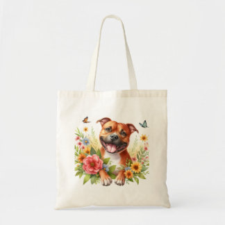 Bolsa Tote Flores da primavera Red Staffordshire Bull Terrier