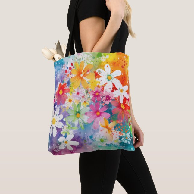 BOLSA TOTE FLORES DE ABSTRATO DE COR DE ÁGUA BRILHA (Close Up)