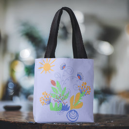 Bolsa Tote Flores de Abstrato em roxo claro