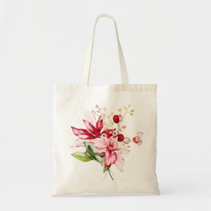 Bolsa Tote Flores de aguarela de poinsettia vermelha de féria