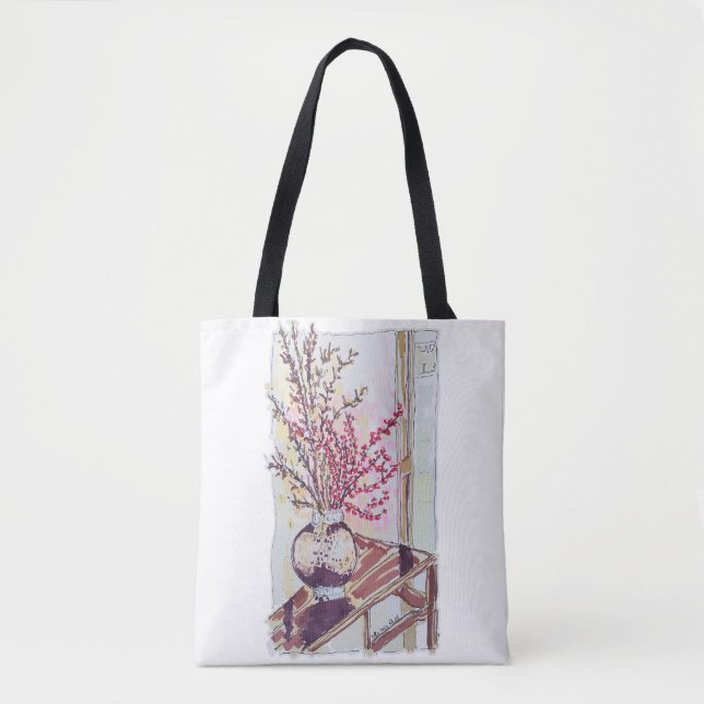 Bolsa Tote Flores de Ameixa Vermelhas (Frente)