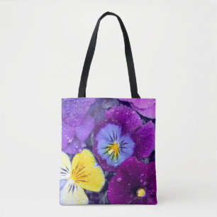 Bolsa Tote Flores de amor-perfeito flutuando em banho de páss