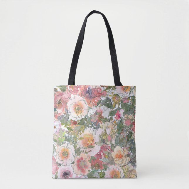 Bolsa Tote Flores de Aquarela (Frente)