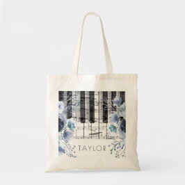 Bolsa Tote flores de aquarela azul empoeirado piano