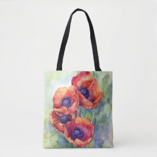 Bolsa Tote Flores de aquarela flores vermelhas ilustrações 
