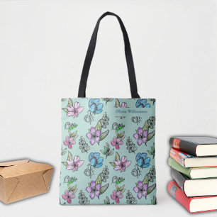 Bolsa Tote Flores de Aquarela Personalizam a Faculdade