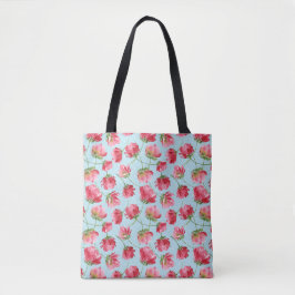 Bolsa Tote Flores de Aquarela Vermelho Carmesim Espalhadas Bo