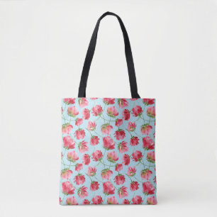 Bolsa Tote Flores de Aquarela Vermelho Carmesim Espalhadas Bo