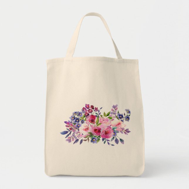 Bolsa Tote Flores de Aquarelas - Saco de Tota de Combustível (Frente)