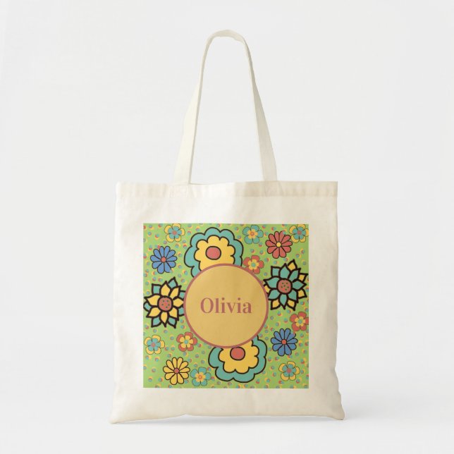 Bolsa Tote Flores de Boho Amarelo-Amarelo-Verde-Bonito (Frente)