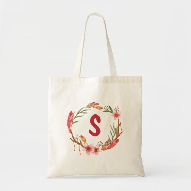 Bolsa Tote Flores de Boho e Penas (Frente)
