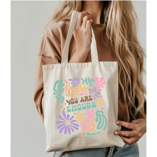 Bolsa Tote Flores De Boho Retro Você É Suficiente Em Saúde Me