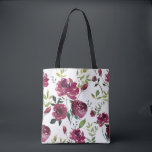 Bolsa Tote Flores de Borgonha de Aquarela | Padrão Floral<br><div class="desc">Saco floral de aquarela feminina e elegante,  com pedras de lama. Este design está disponível em outros produtos.</div>