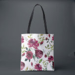 Bolsa Tote Flores de Borgonha de Aquarela | Padrão Floral<br><div class="desc">Saco floral de aquarela feminina e elegante,  com pedras de lama. Este design está disponível em outros produtos.</div>