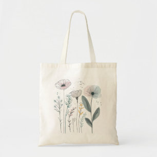 Bolsa Tote Flores de Cartoon Bonitas Aquarela Desenhar de Mão