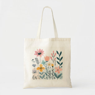 Bolsa Tote Flores de Cartoon Bonitas Aquarela Desenhar de Mão