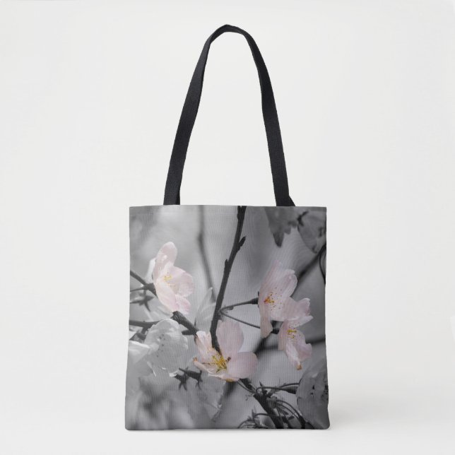 Bolsa Tote Flores de Cerejeira Cinza e Rosa (Frente)
