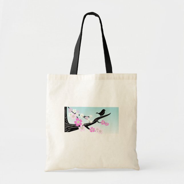 Bolsa Tote Flores de cerejeira customizáveis do pássaro do (Frente)