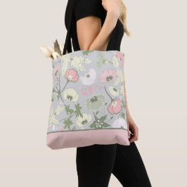 Bolsa Tote Flores de Compro Botânico Verde Rosa