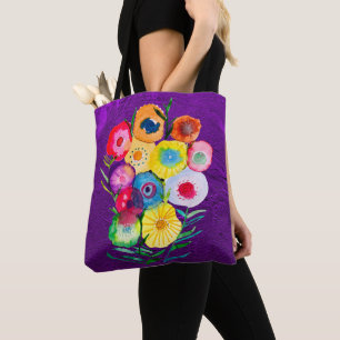 Bolsa Tote Flores de cor aquosa, púrpura,