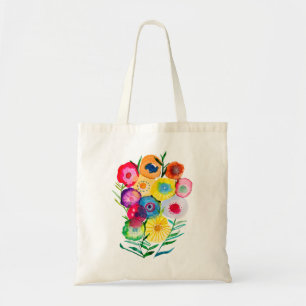 Bolsa Tote Flores de cor aquosa, púrpura,