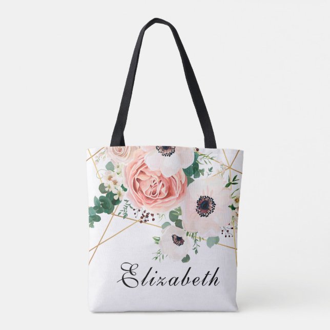 Bolsa Tote Flores de Cores d'Água Rosa Coral (Verso)