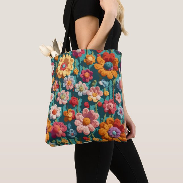 Bolsa Tote Flores de crochê (Close Up)
